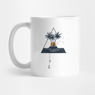 Island. Palms In Triangle. Beach, Summer, Vacation. Creative Illustration Mug